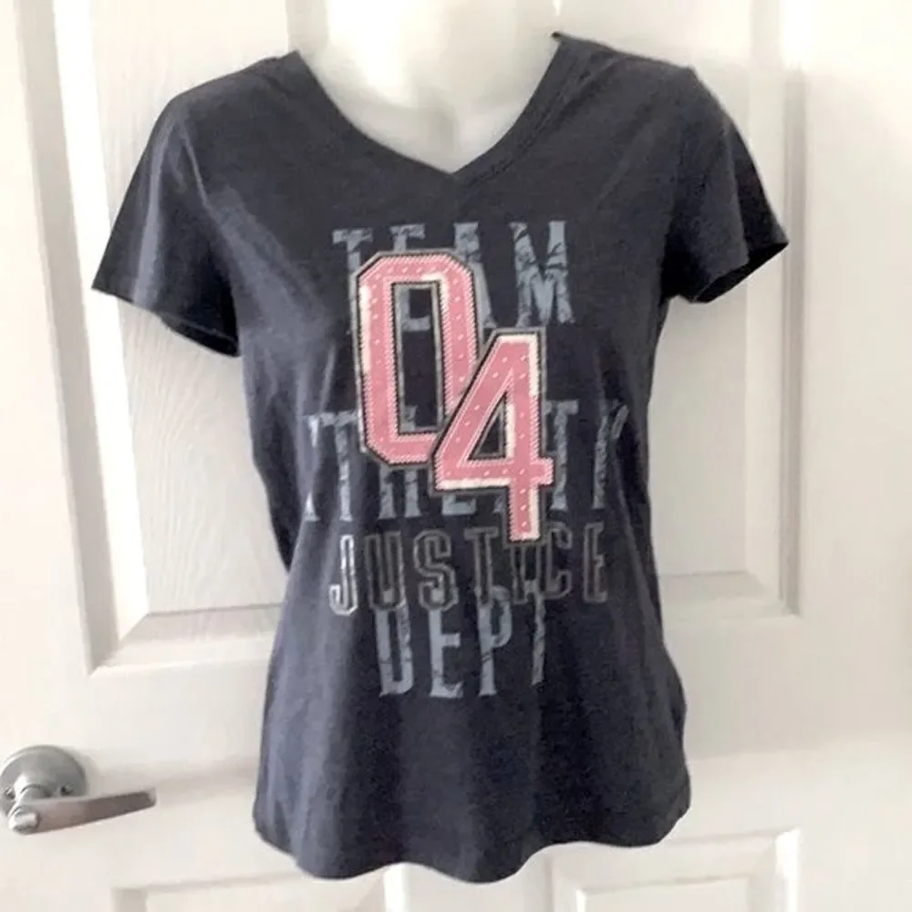 Justice Girls Graphic Tee Shirt Blue Short Sleeve Athletic Dept 04 —Size 14